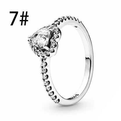 Original 925 Sterling Silver Zircon Pink Shining Bow Set Ring Earrings Bracelets Necklace