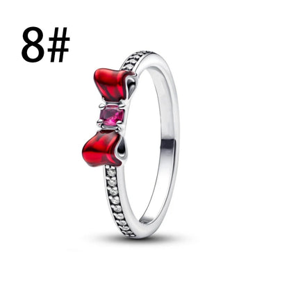 Original 925 Sterling Silver Zircon Pink Shining Bow Set Ring Earrings Bracelets Necklace