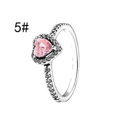 Original 925 Sterling Silver Zircon Pink Shining Bow Set Ring Earrings Bracelets Necklace