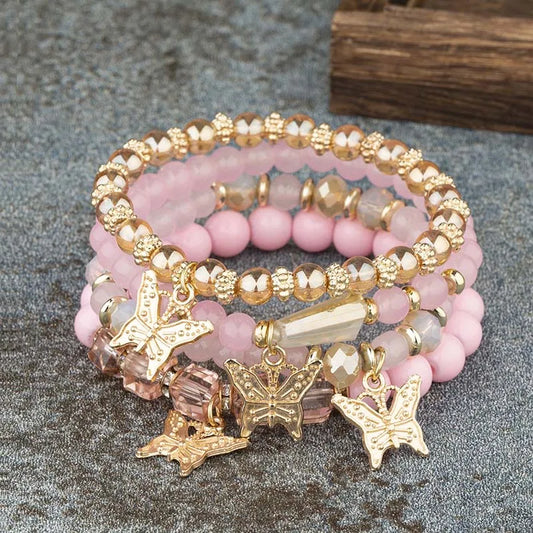 4Pcs Trendy Butterfly Beaded Bracelet Set