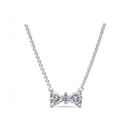 Original 925 Sterling Silver Zircon Pink Shining Bow Set Ring Earrings Bracelets Necklace