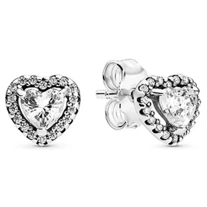 Original 925 Sterling Silver Zircon Pink Shining Bow Set Ring Earrings Bracelets Necklace