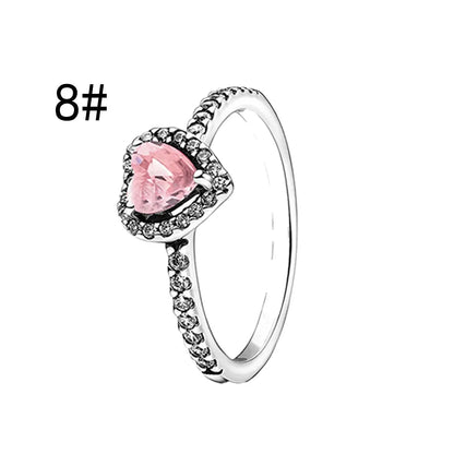 Original 925 Sterling Silver Zircon Pink Shining Bow Set Ring Earrings Bracelets Necklace