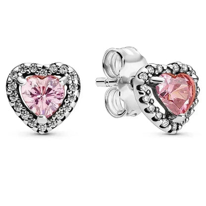 Original 925 Sterling Silver Zircon Pink Shining Bow Set Ring Earrings Bracelets Necklace