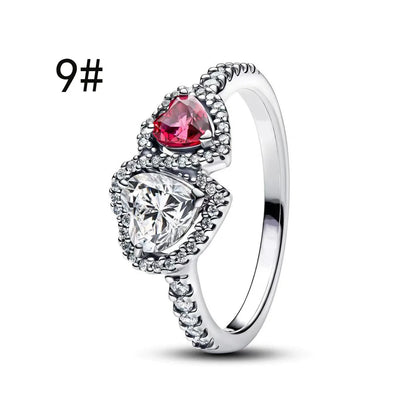 Original 925 Sterling Silver Zircon Pink Shining Bow Set Ring Earrings Bracelets Necklace