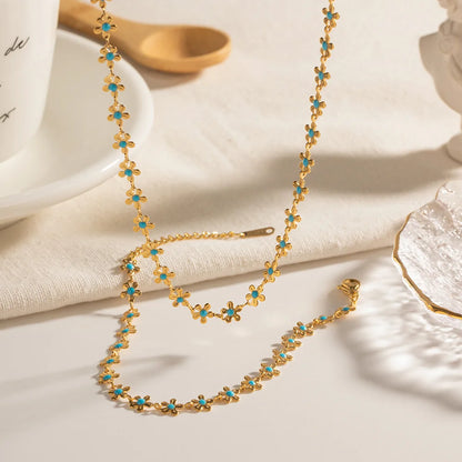Gold-colorful Stainless Necklace Bracelet Set