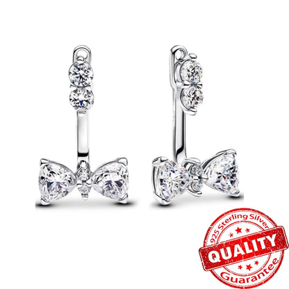Original 925 Sterling Silver Zircon Pink Shining Bow Set Ring Earrings Bracelets Necklace