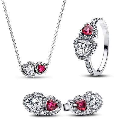 Original 925 Sterling Silver Zircon Pink Shining Bow Set Ring Earrings Bracelets Necklace