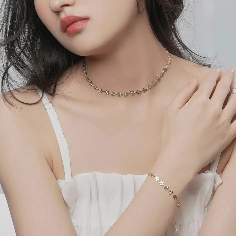 Gold-colorful Stainless Necklace Bracelet Set