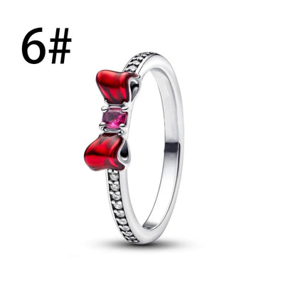 Original 925 Sterling Silver Zircon Pink Shining Bow Set Ring Earrings Bracelets Necklace