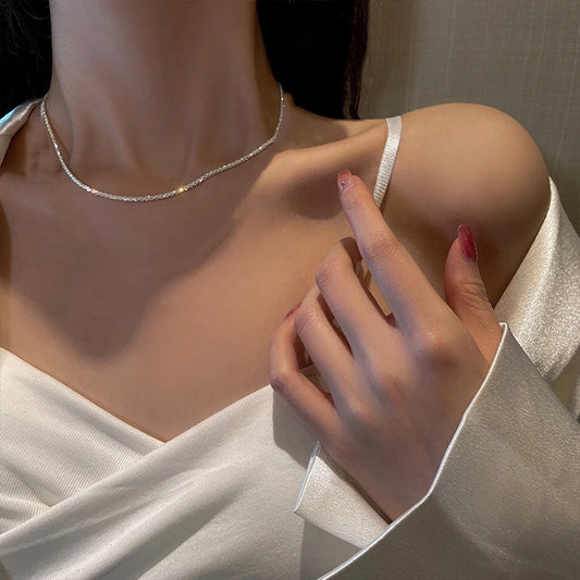 Shiny Sparkling Silver Chain Necklace Bracelet