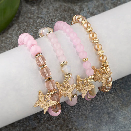 4Pcs Trendy Butterfly Beaded Bracelet Set