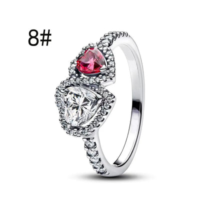 Original 925 Sterling Silver Zircon Pink Shining Bow Set Ring Earrings Bracelets Necklace
