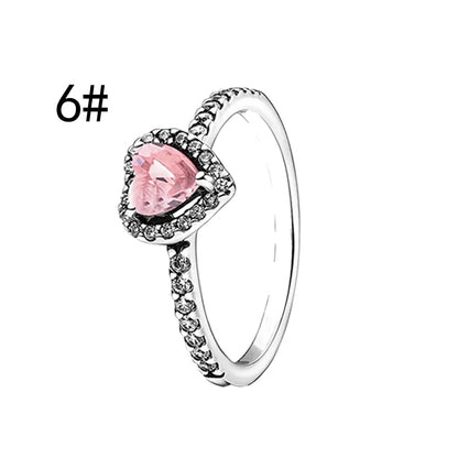 Original 925 Sterling Silver Zircon Pink Shining Bow Set Ring Earrings Bracelets Necklace