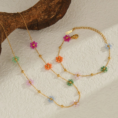 Gold-colorful Stainless Necklace Bracelet Set