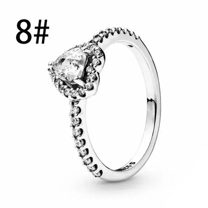 Original 925 Sterling Silver Zircon Pink Shining Bow Set Ring Earrings Bracelets Necklace