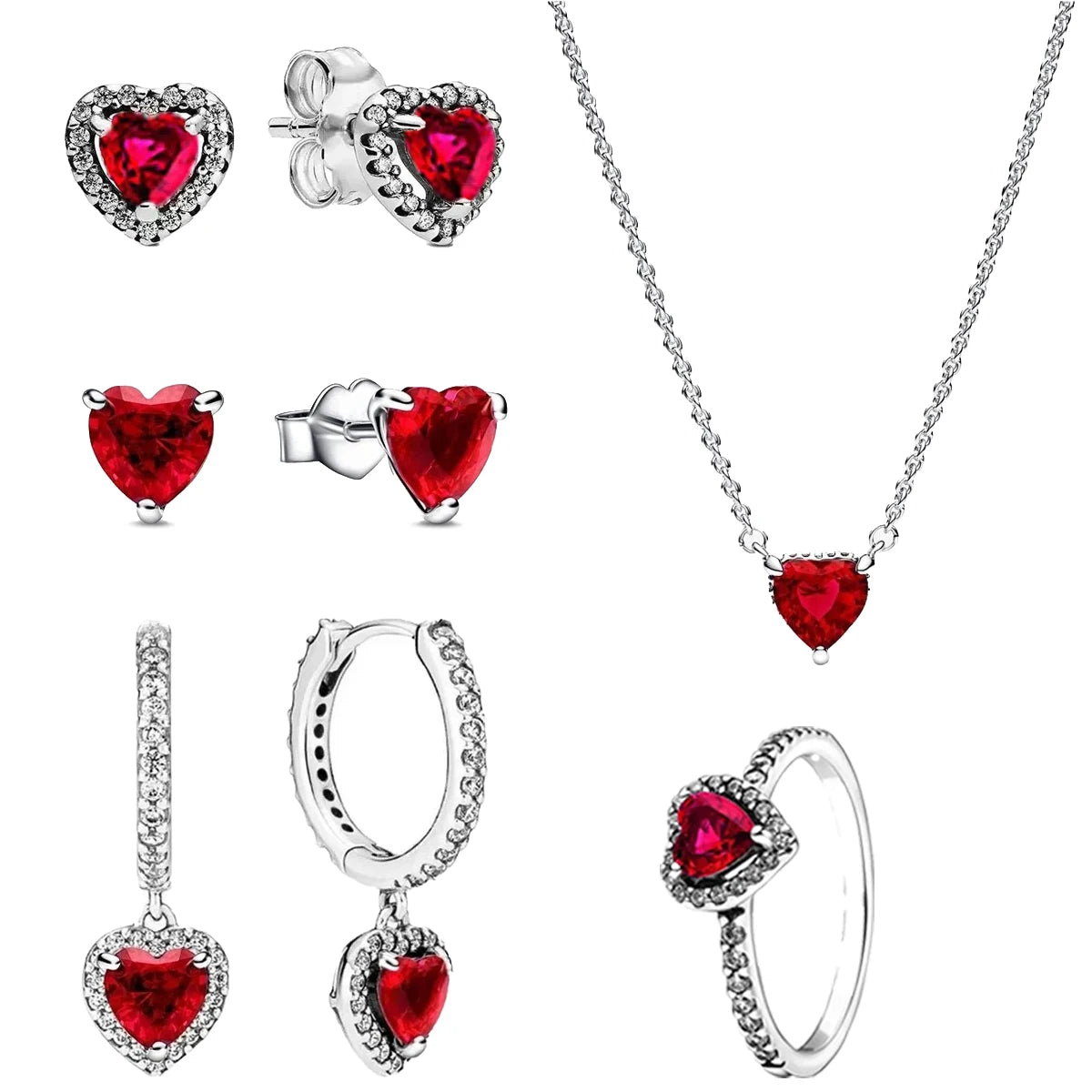 Original 925 Sterling Silver Zircon Pink Shining Bow Set Ring Earrings Bracelets Necklace