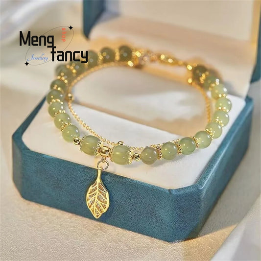 Natural Hetian Jasper Golden Branch Jade Leaves Bracelet