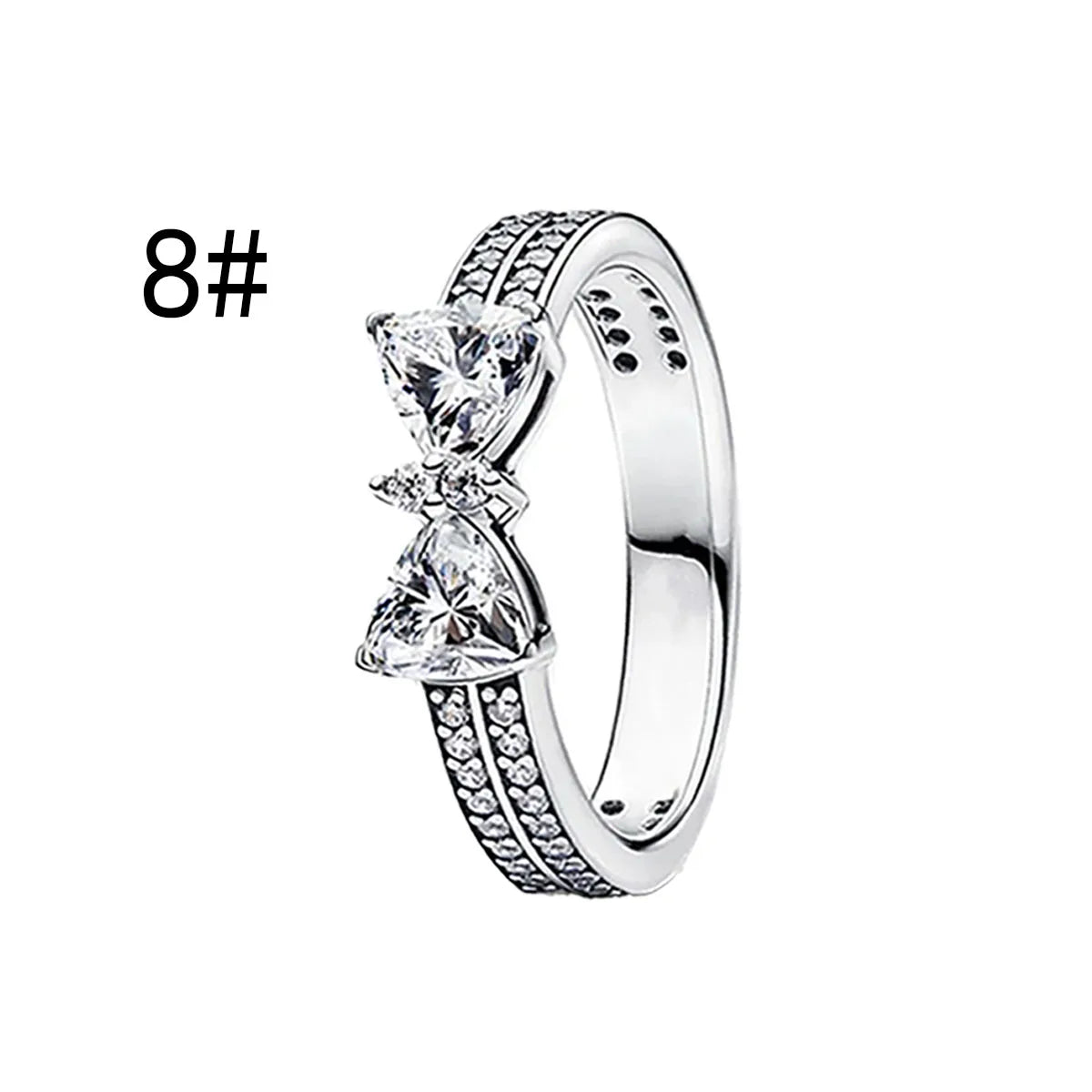Original 925 Sterling Silver Zircon Pink Shining Bow Set Ring Earrings Bracelets Necklace