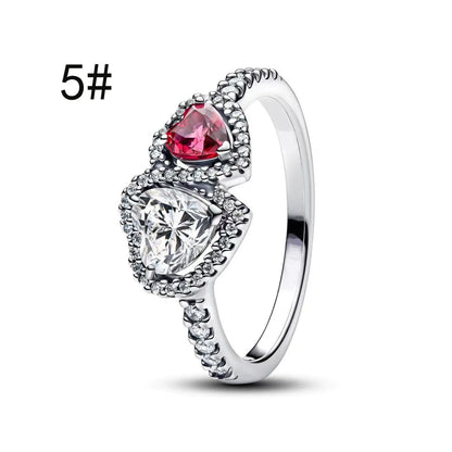 Original 925 Sterling Silver Zircon Pink Shining Bow Set Ring Earrings Bracelets Necklace